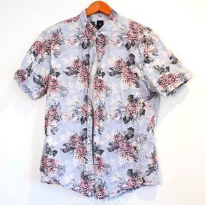 RIVER ISLAND SIZE LARGE FLORAL PATTERN SHORT SLEEVE BUTTON UP SHIRT